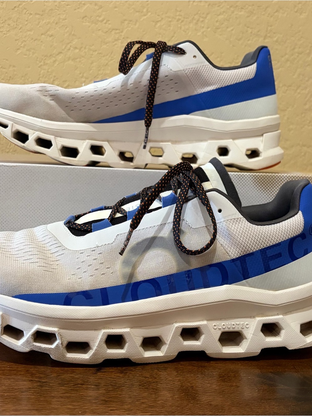 On Running Cloudmonster Men's Athletic Shoes in Frost and Cobalt